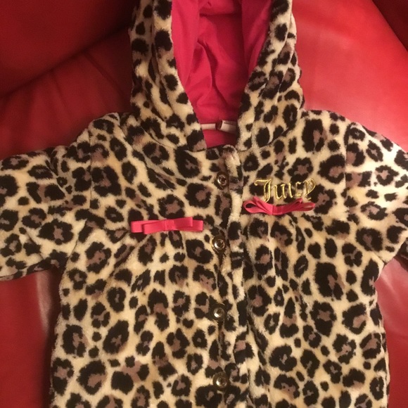 Juicy Couture baby girl leopard print hooded bunting snowsuit pink trim 6-9 mo - Picture 10 of 11